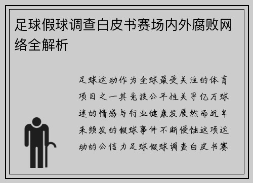 足球假球调查白皮书赛场内外腐败网络全解析